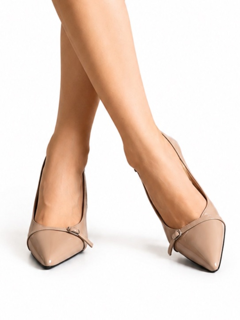 NWT Elegant Nude Patent Slingback Heels Pointed Toe Stiletto Pumps EU 39/US 8